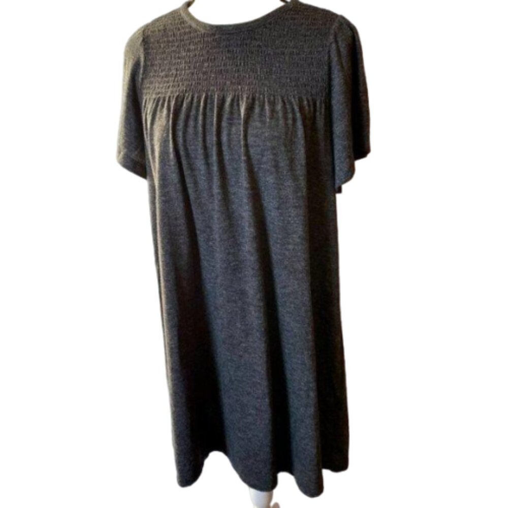 Loft Gray Soft Comfy T-Shirt Smocked Shift Mini Dress Size Small #0352
